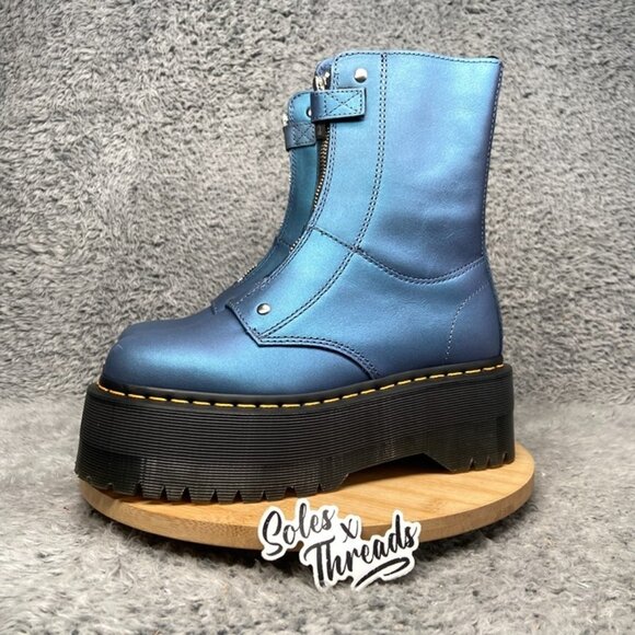 Dr. Martens Jetta Hi Max Metallic Leather Platform Boots Size 7 Women Deep Blue - Picture 4 of 8